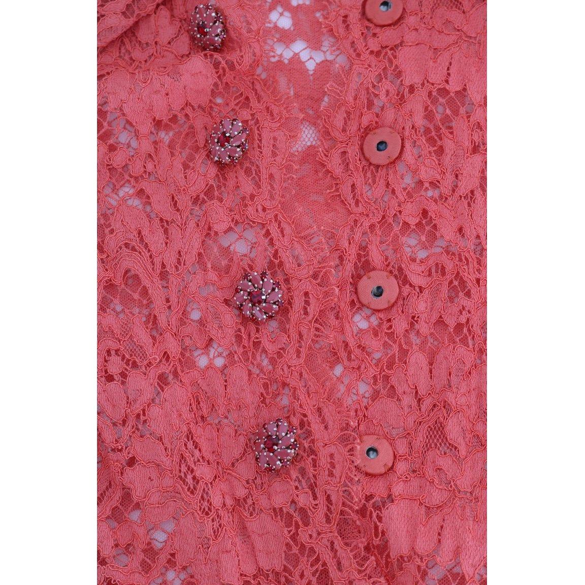 بلوزة كارديجان أنيقة من الدانتيل والكريستال باللون البرتقالي من دولتشي آند غابانا