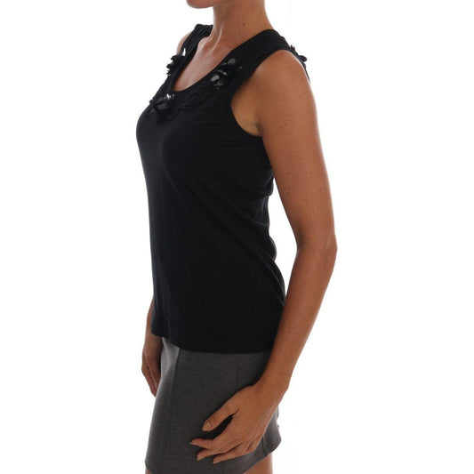 Dolce & Gabbana Black Floral Sequined Cami Blouse Dolce & Gabbana Black