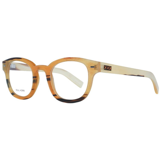 Ermenegildo Zegna Multicolor Horn Glasses (Frames) full-rim round eyewear for men with demo lenses and spring hinge.