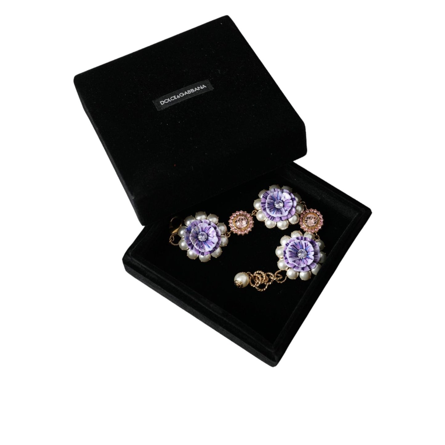 Dolce & Gabbana Gold FIORI BLOOMING Floral Baroque Crystals Bracelet Necklace