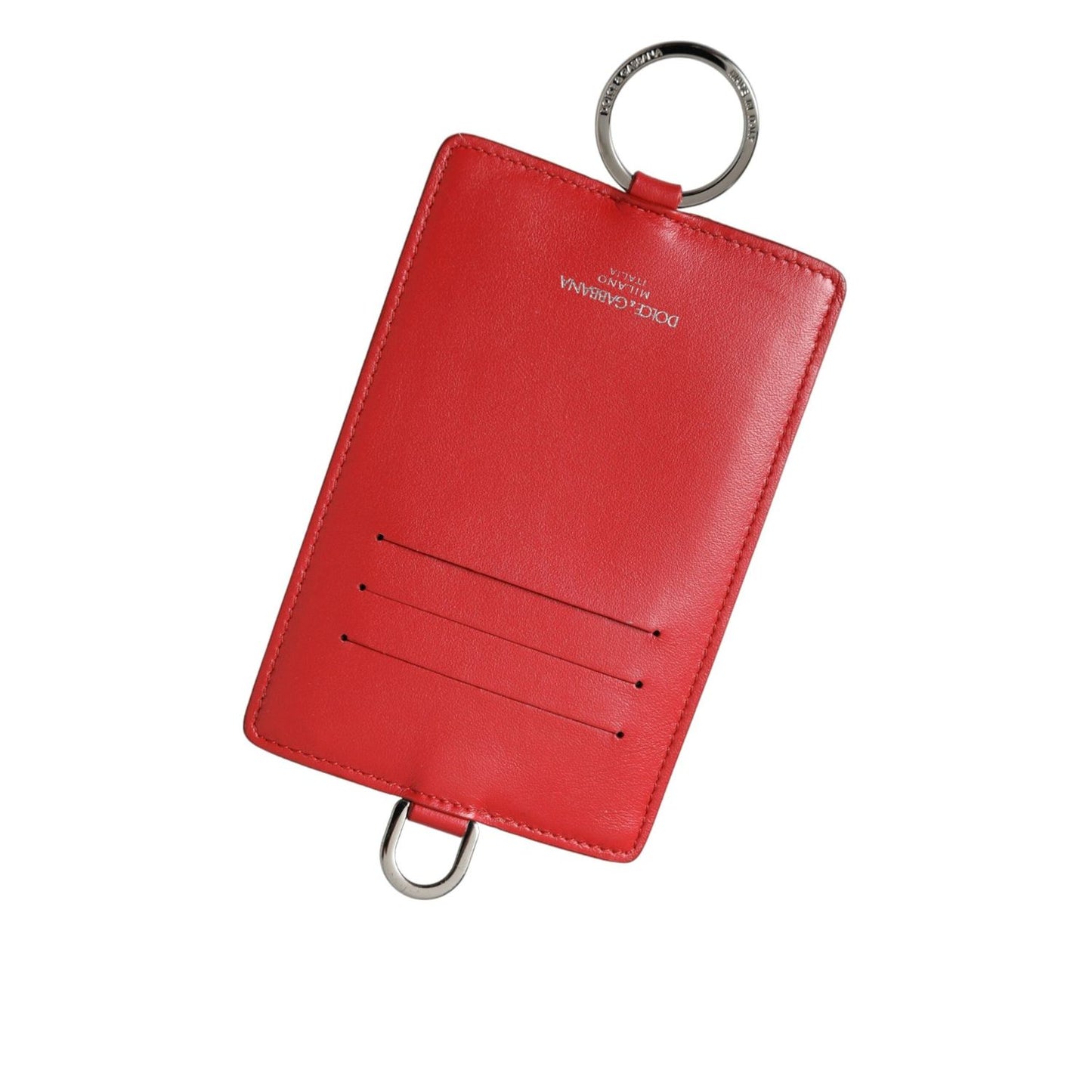 Dolce & Gabbana Red Calfskin Leather Lanyard Logo Card Holder Wallet