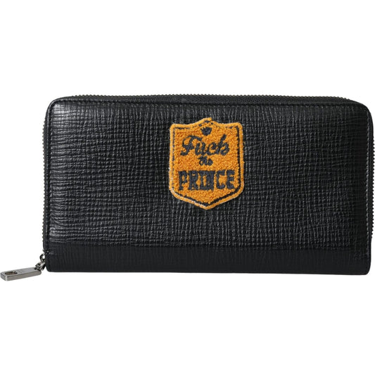 Dolce & Gabbana Black Leather Logo Patch Zip Around Continental Wallet Dolce & Gabbana Dark Slate Gray