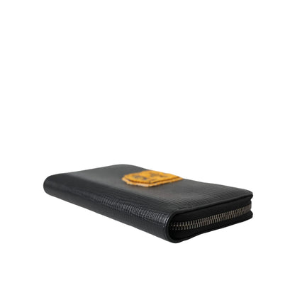 Dolce & Gabbana Black Leather Logo Patch Zip Around Continental Wallet