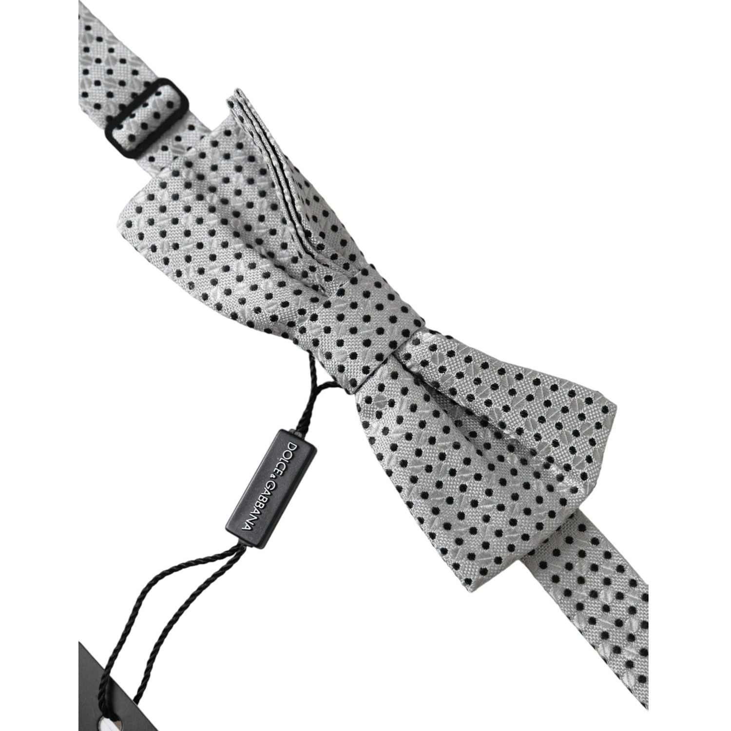 ربطة عنق بابيلون من دولتشي آند غابانا للرجال من الحرير الرمادي المنقط برقبة قابلة للتعديل