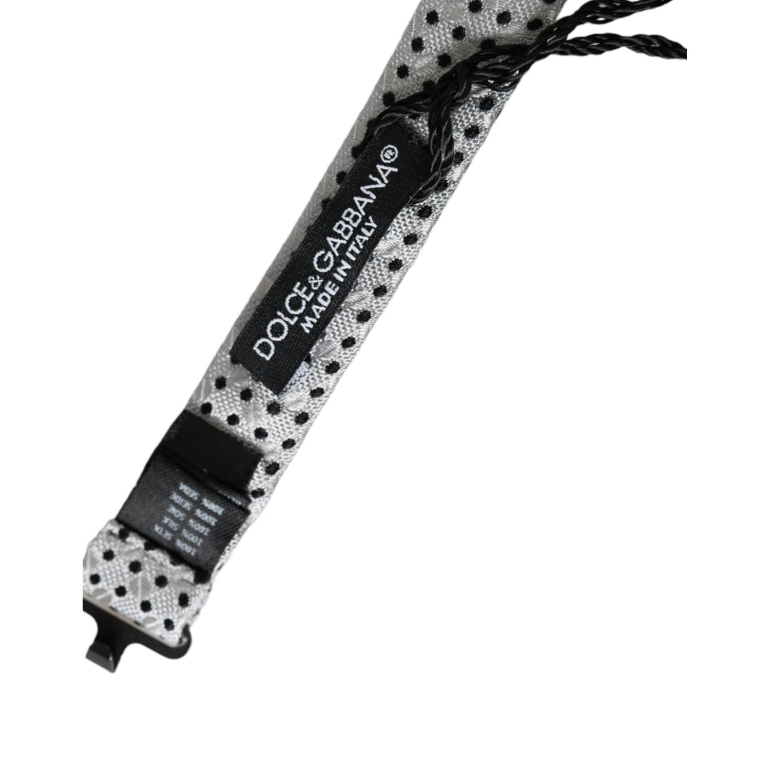 ربطة عنق بابيلون من دولتشي آند غابانا للرجال من الحرير الرمادي المنقط برقبة قابلة للتعديل