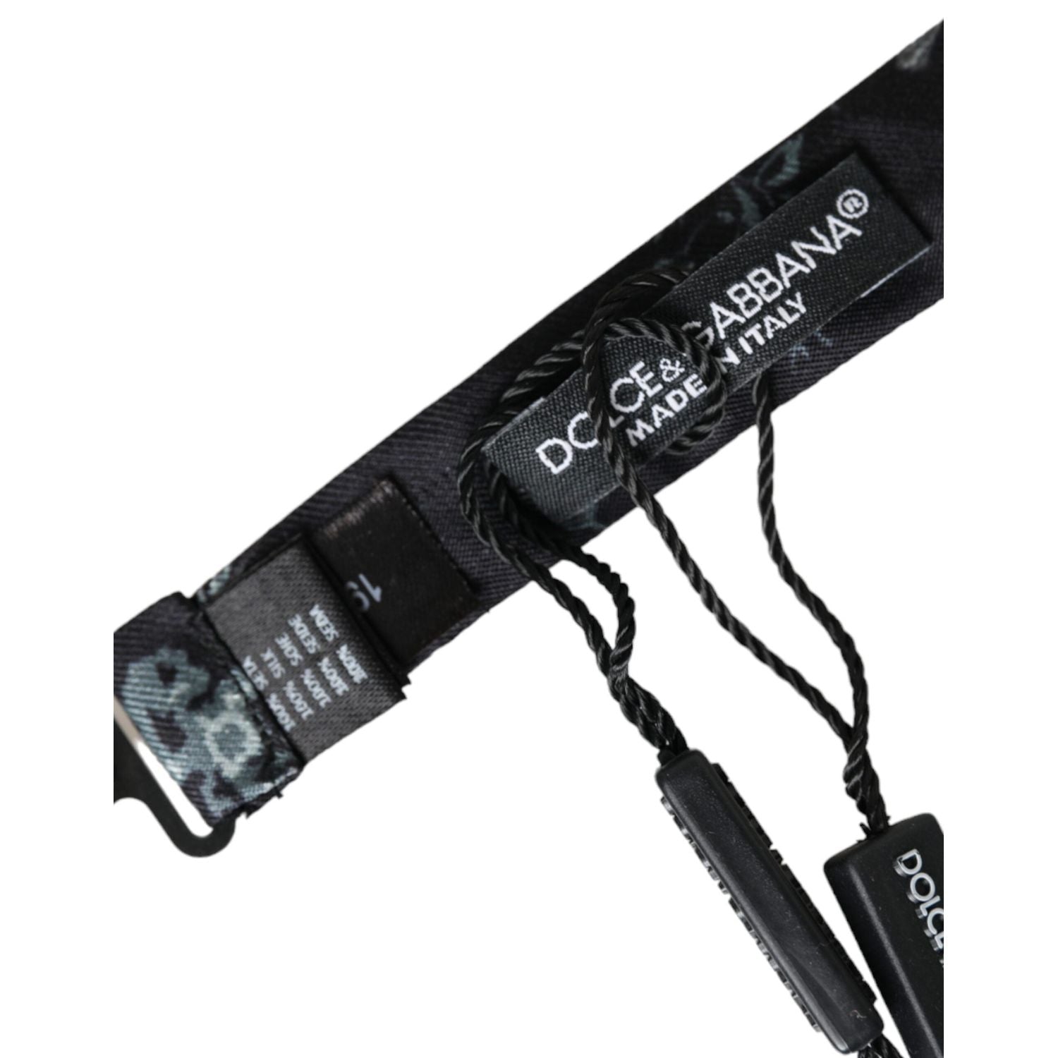 ربطة عنق قابلة للتعديل من دولتشي آند غابانا للرجال من الحرير الأسود المزهر