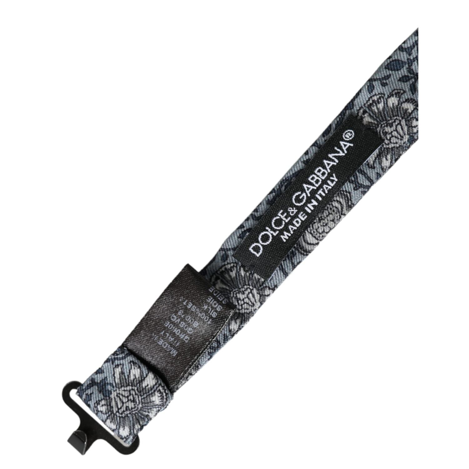 ربطة عنق قابلة للتعديل من دولتشي آند غابانا للرجال من الحرير الرمادي المنقوش