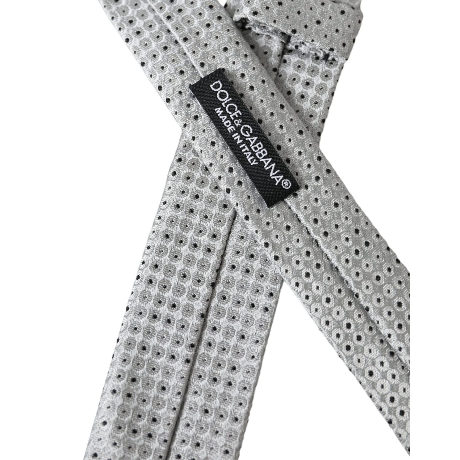 Dolce & Gabbana Light Gray Polka Dot Silk Adjustable Men Tie