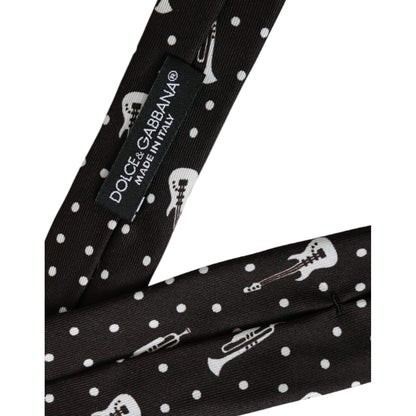 Dolce & Gabbana Black Guitar Print Silk Adjustable Tie