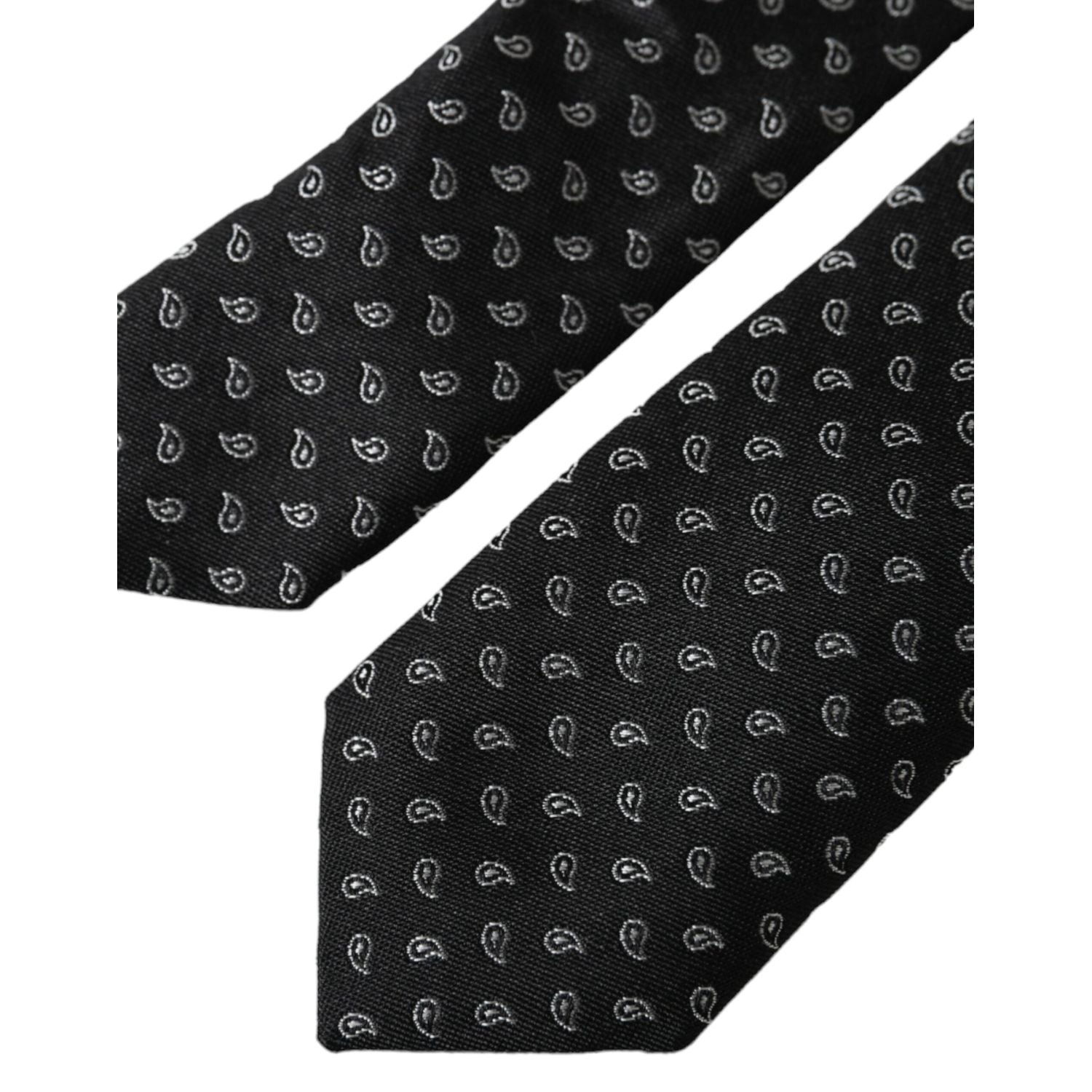 ربطة عنق رجالية من دولتشي آند غابانا من الحرير بنمط الجاكار باللون الأسود قابلة للتعديل