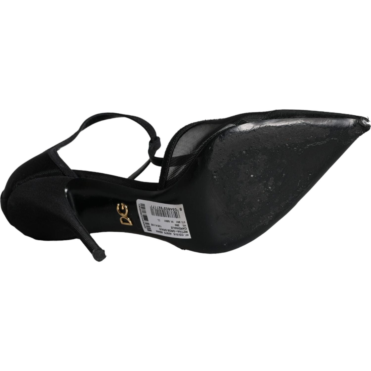 حذاء دولتشي آند غابانا أسود بكعب عالٍ وحزام على شكل حرف T من القماش الشبكي