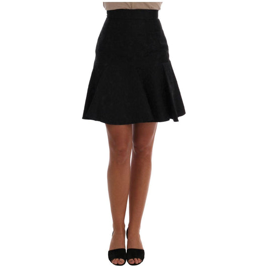 Dolce & Gabbana Elegant Black Floral Jacquard A-Line Skirt Dolce & Gabbana Rosy Brown