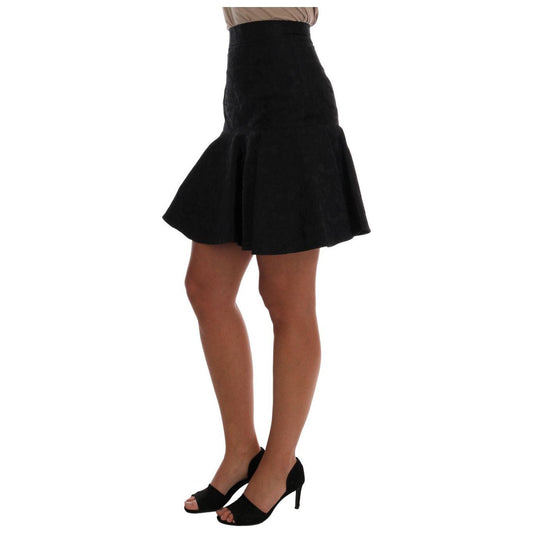 Dolce & Gabbana Elegant Black Floral Jacquard A-Line Skirt Dolce & Gabbana Rosy Brown