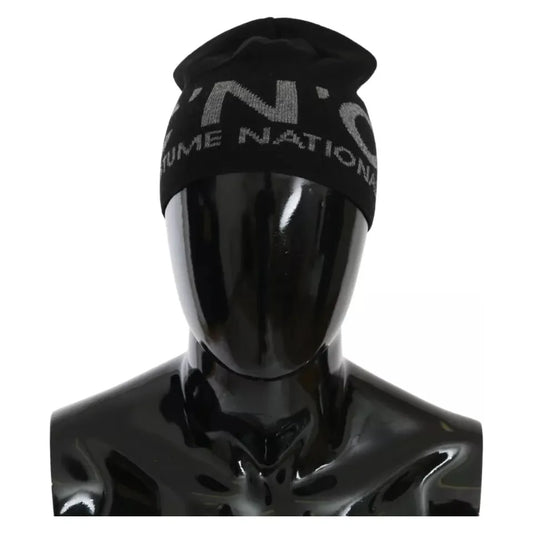Costume National Black Wool Blend Branded Beanie Hat Costume National Black