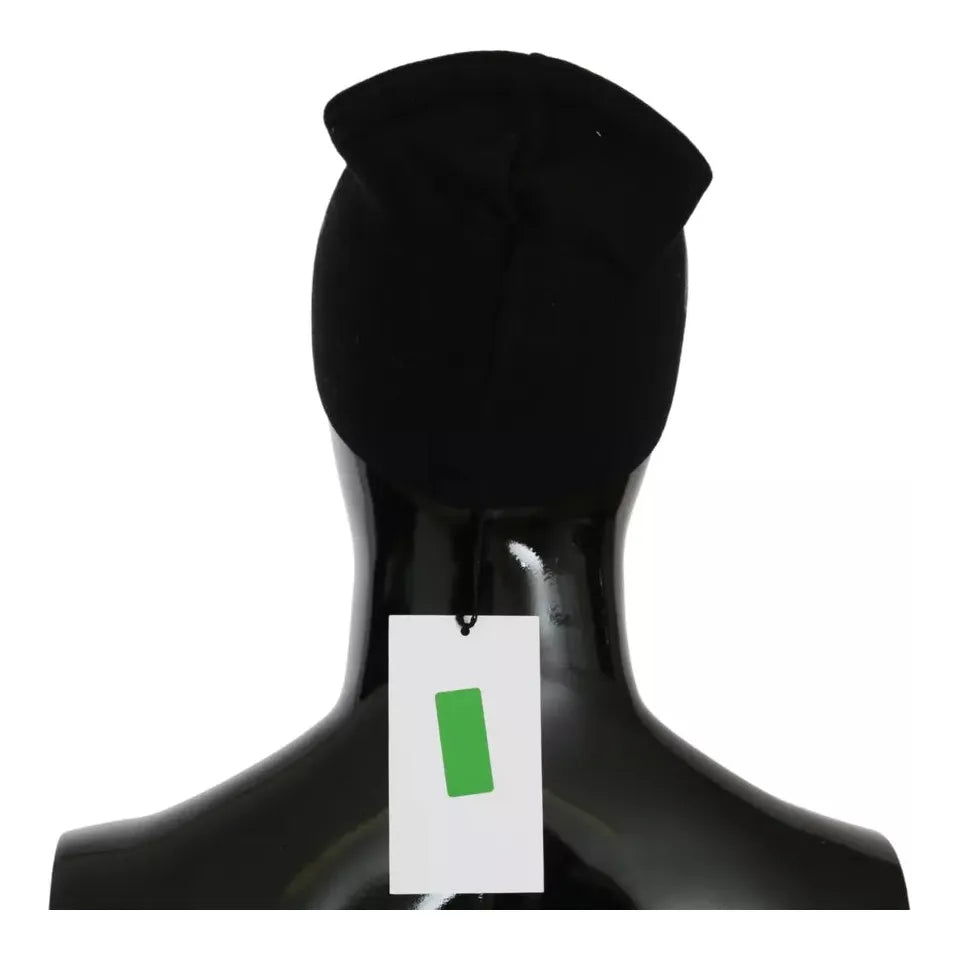 قبعة بيني من مزيج الصوف الأسود الوطني تحمل العلامة التجارية