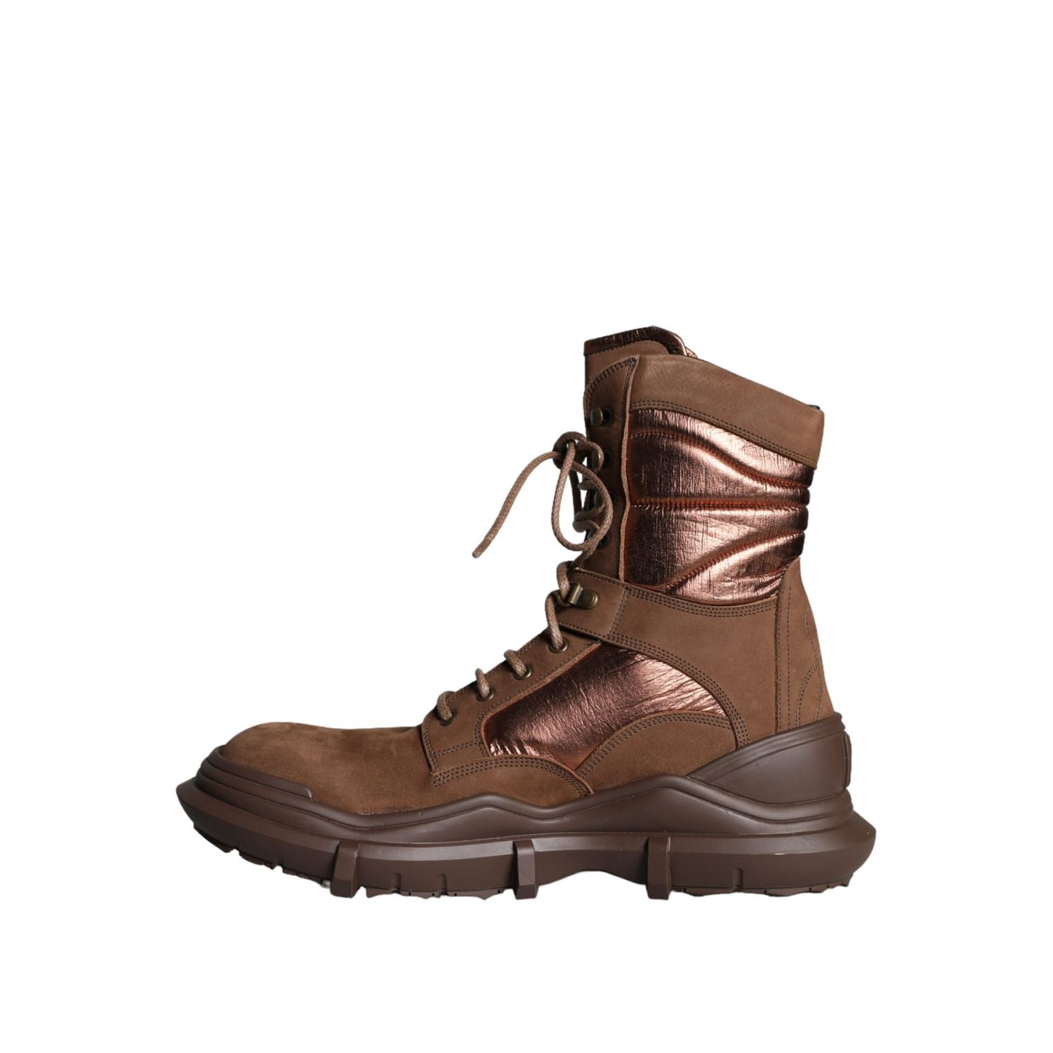 Dolce & Gabbana Brown Suede Leather Military Combat Men Boots Shoes