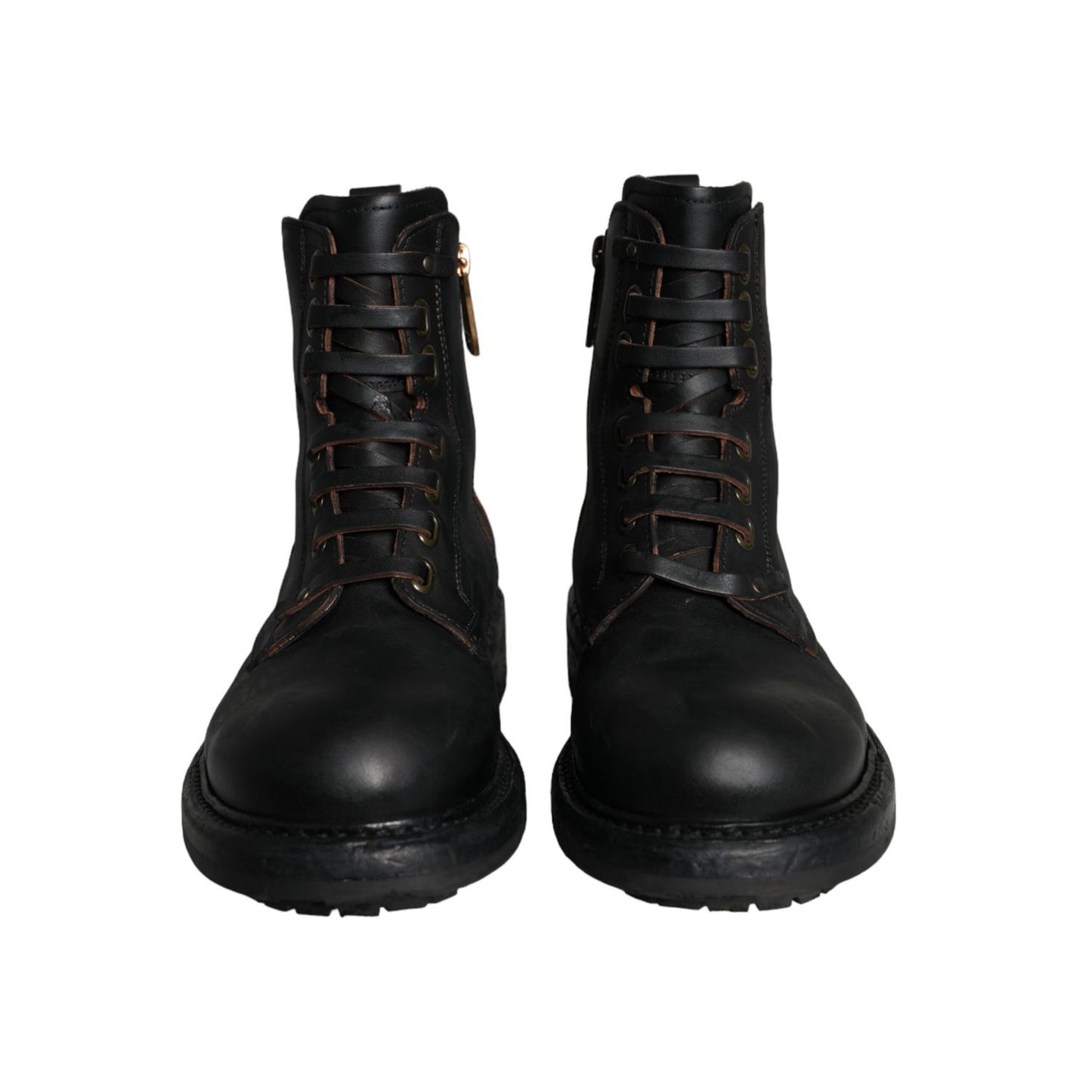 Dolce & Gabbana Black Lace Up Mid Calf Boots Men Shoes