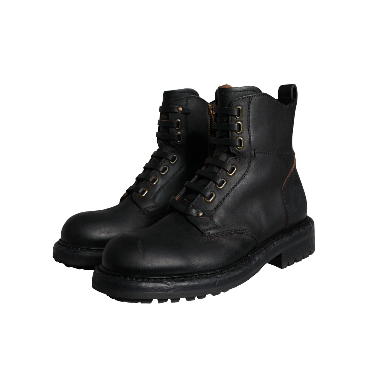 Dolce & Gabbana Black Lace Up Mid Calf Boots Men Shoes