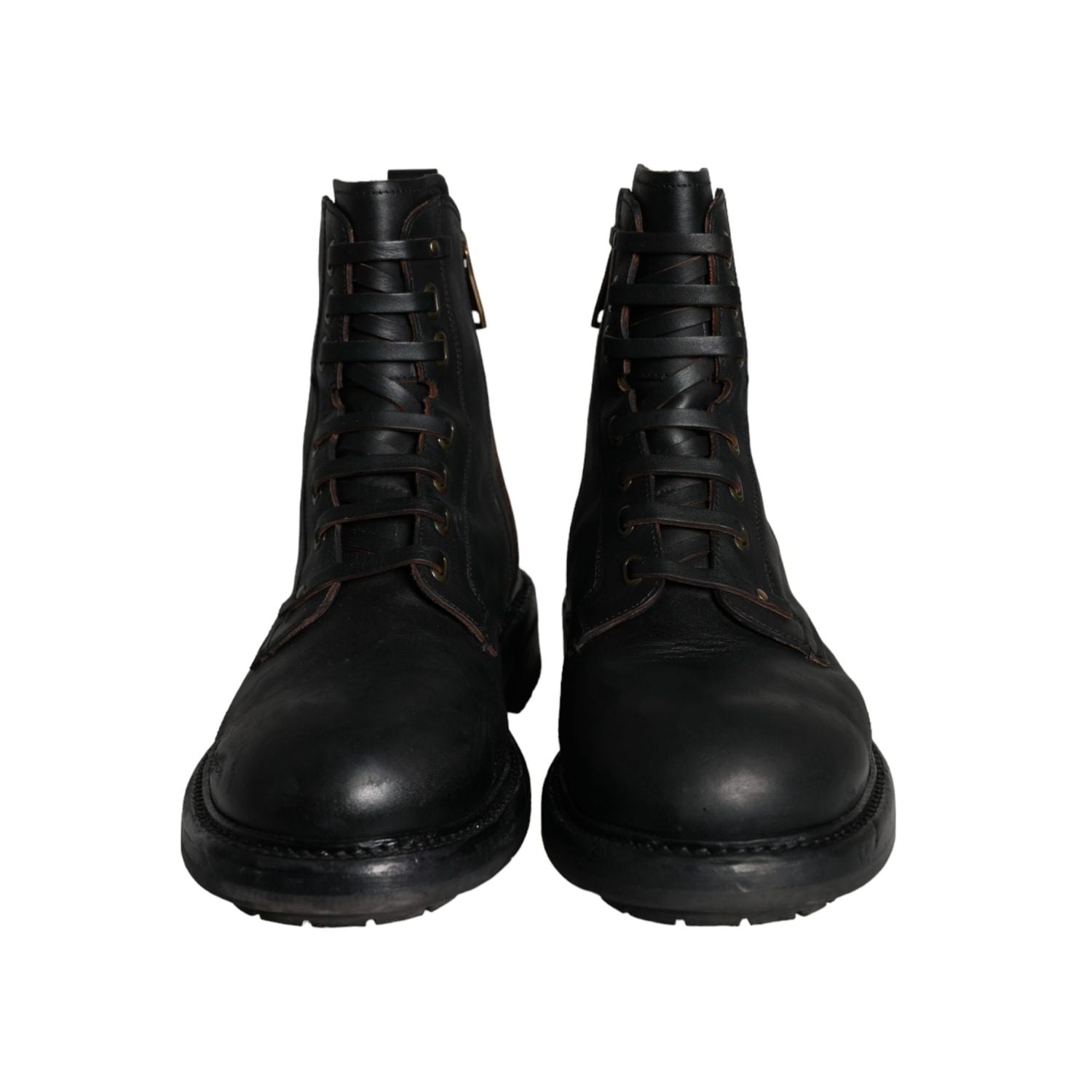 Dolce & Gabbana Black Lace Up Mid Calf Boots Men Shoes