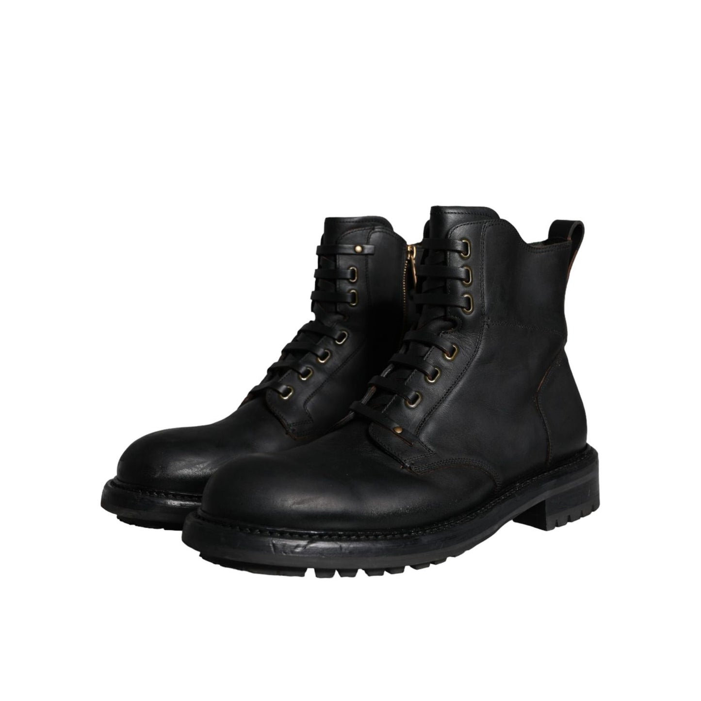 Dolce & Gabbana Black Lace Up Mid Calf Boots Men Shoes
