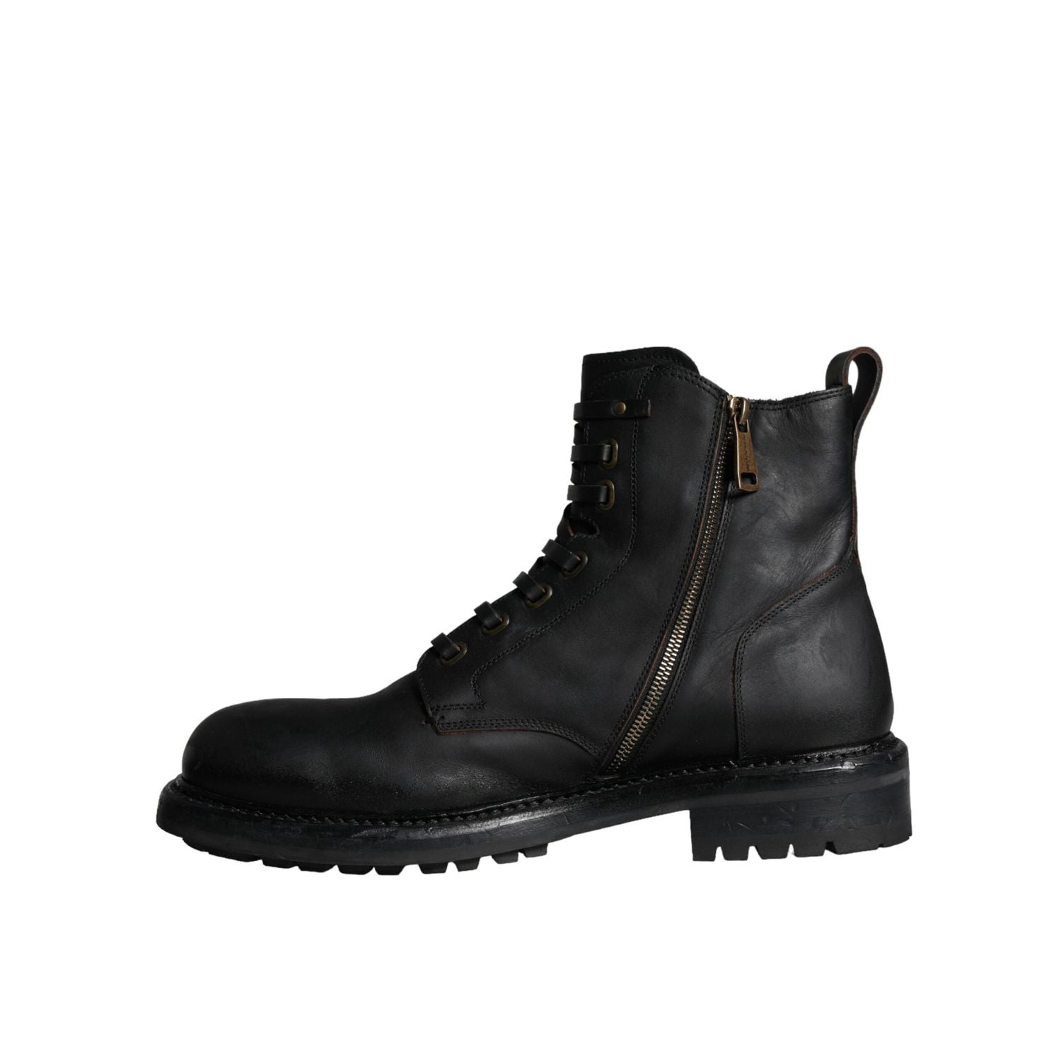 Dolce & Gabbana Black Lace Up Mid Calf Boots Men Shoes