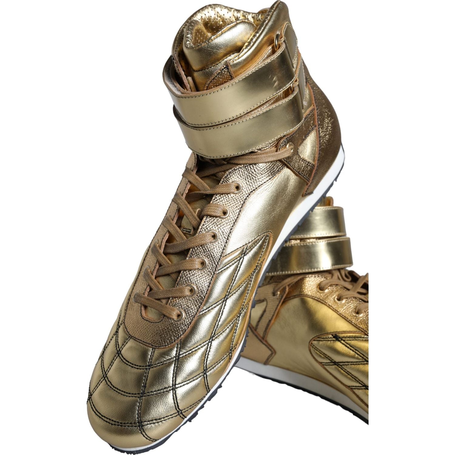 حذاء سنيكرز دولتشي آند غابانا سارتوريا الذهبي الجلدي ذو الرقبة العالية