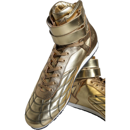Dolce & Gabbana Gold Leather Sartoria High Top Sneakers Shoes