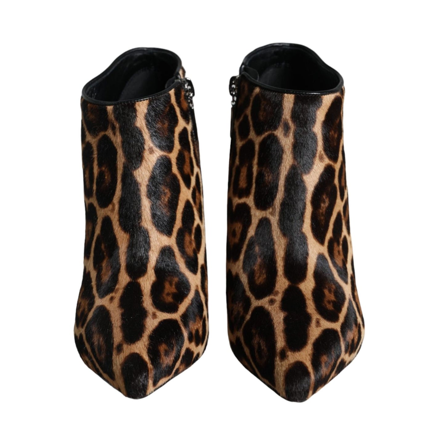 Dolce & Gabbana Brown Leopard Calf Fur Heels Ankle Boots Shoes