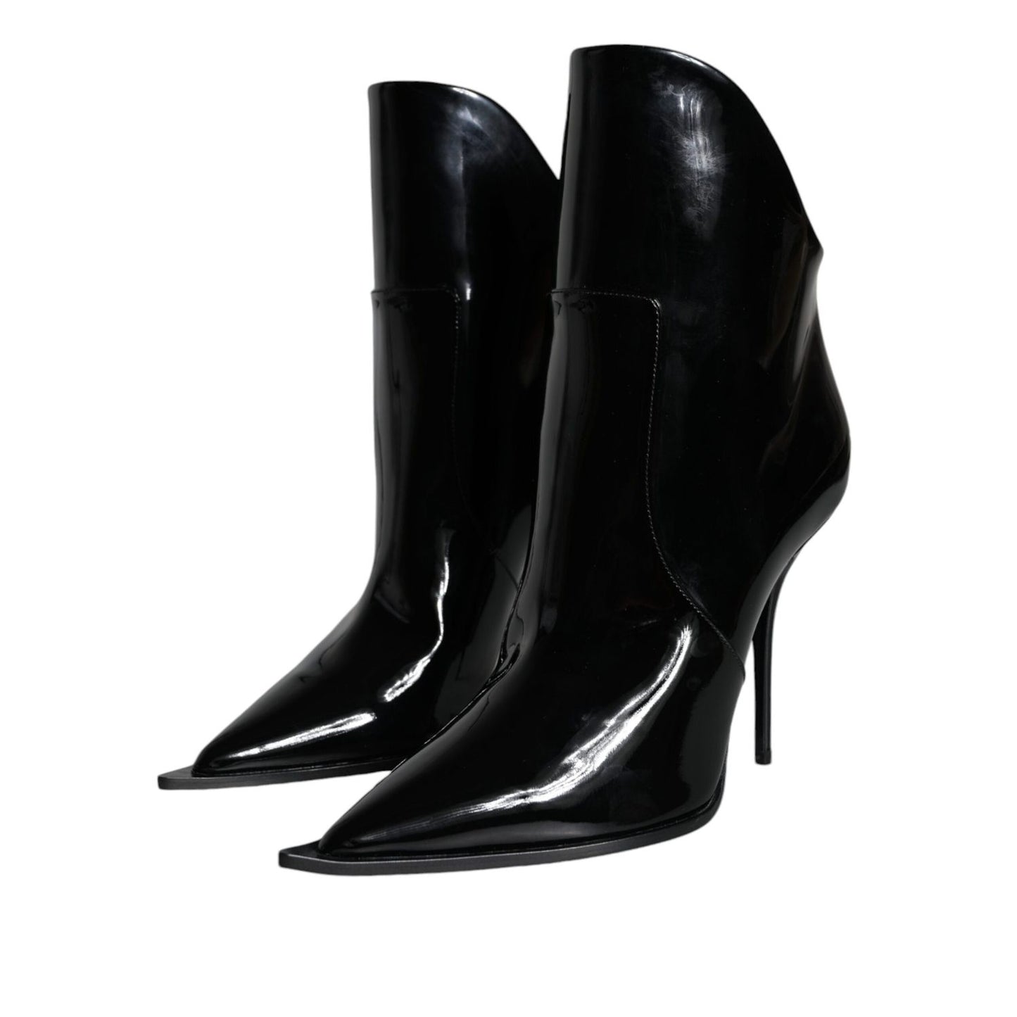 Dolce & Gabbana Black Patent Leather Pointed Ankle Boots Shoes