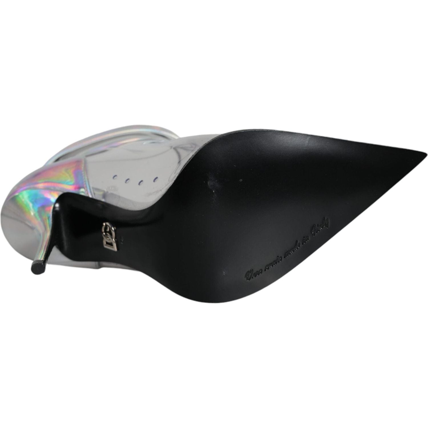 حذاء قصير مدبب من البولي فينيل كلوريد فضي لامع من دولتشي آند غابانا