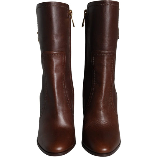 Dolce & Gabbana Brown Leather Heels Mid Calf Boots Shoes Dolce & Gabbana Dark Slate Gray