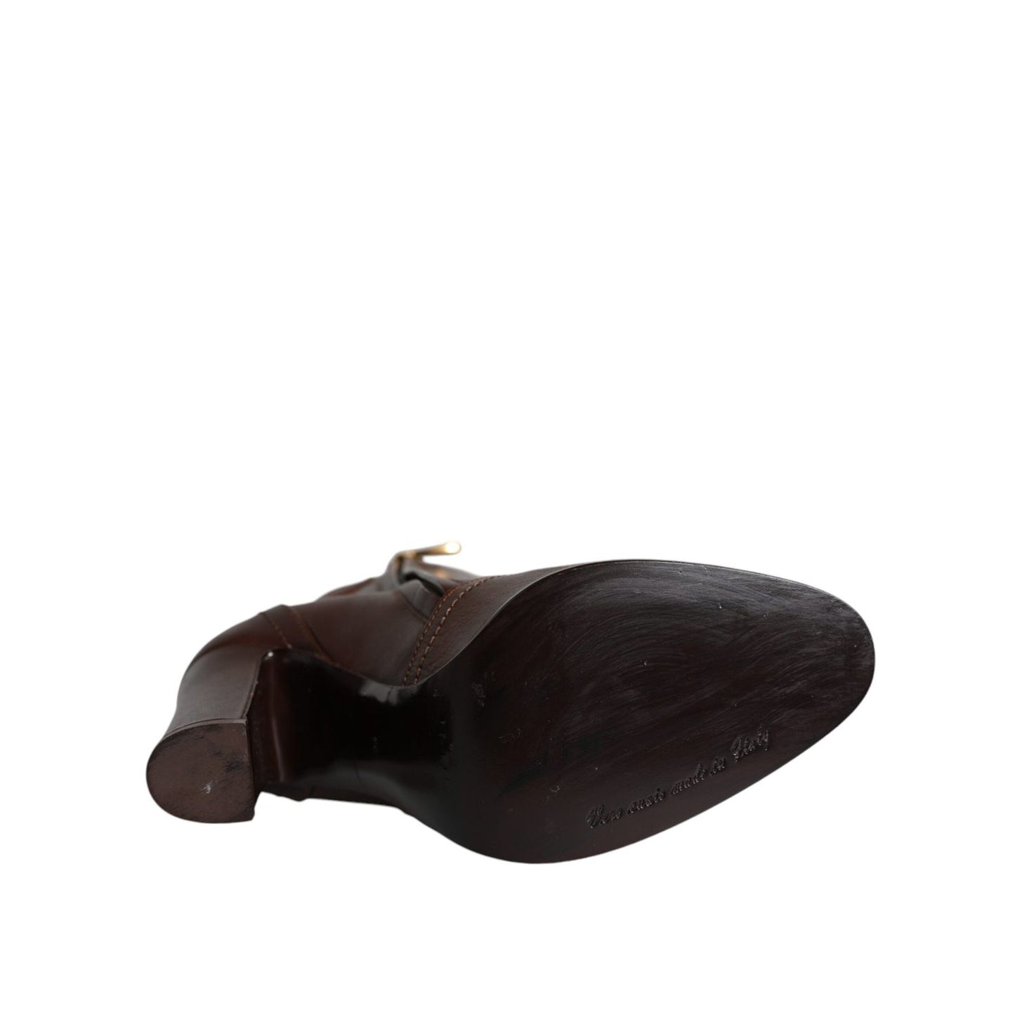 Dolce & Gabbana Brown Leather Heels Mid Calf Boots Shoes