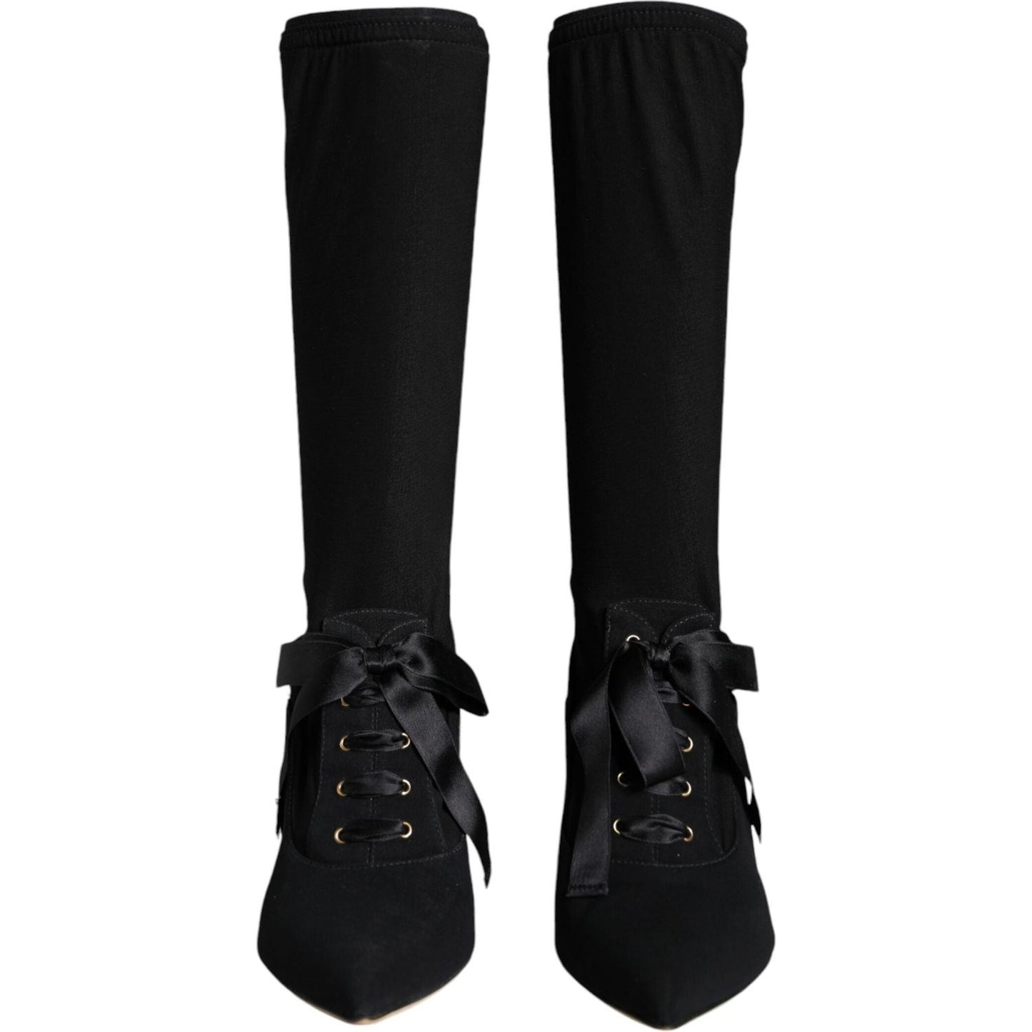 Dolce & Gabbana Black Stiletto Heels Mid Calf Boots Shoes