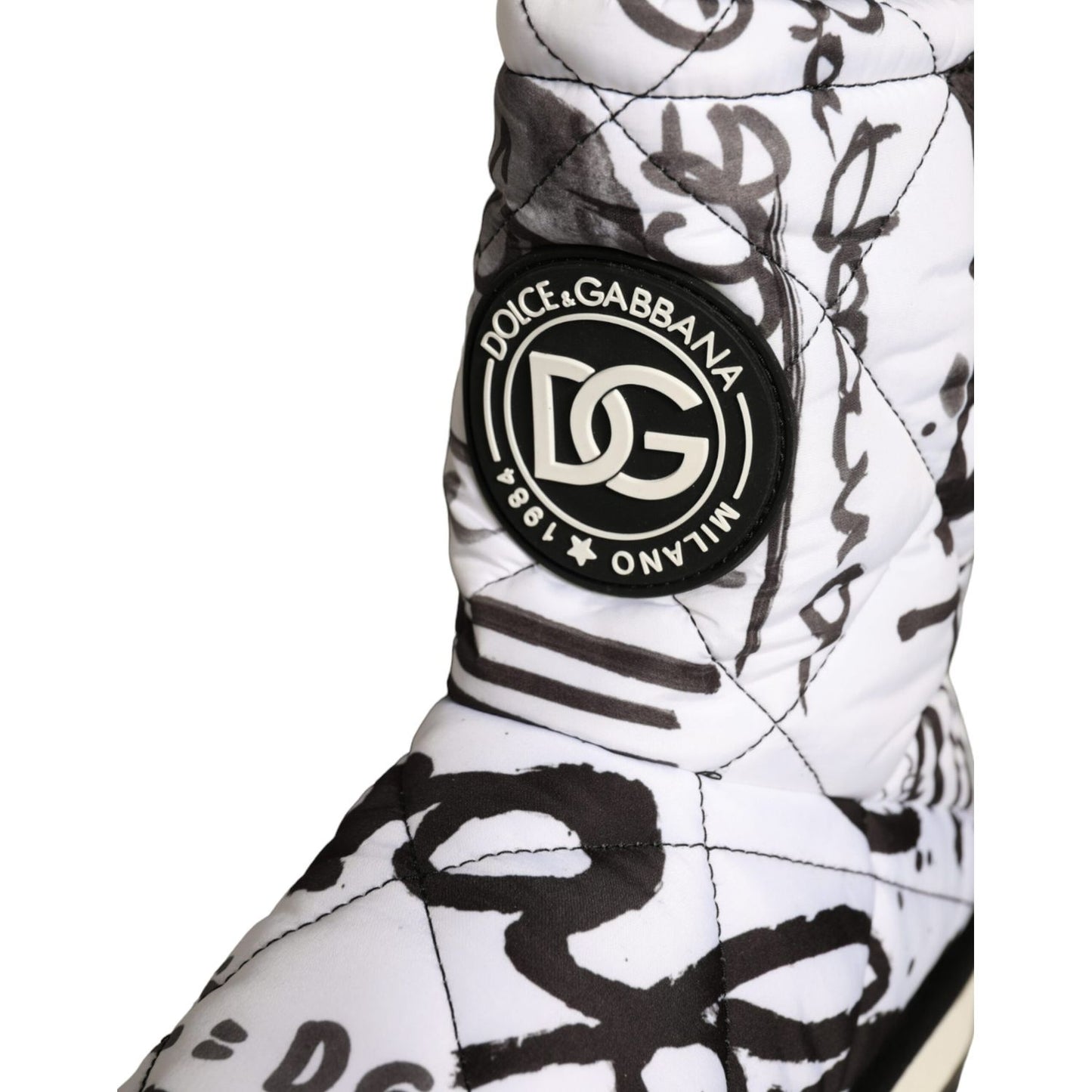 Dolce & Gabbana White Padded Logo Print Mid Calf Boots Shoes