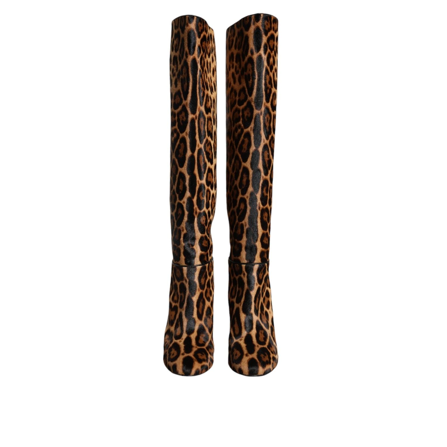 Dolce & Gabbana Beige Black Leopard Knee High Boots Shoes