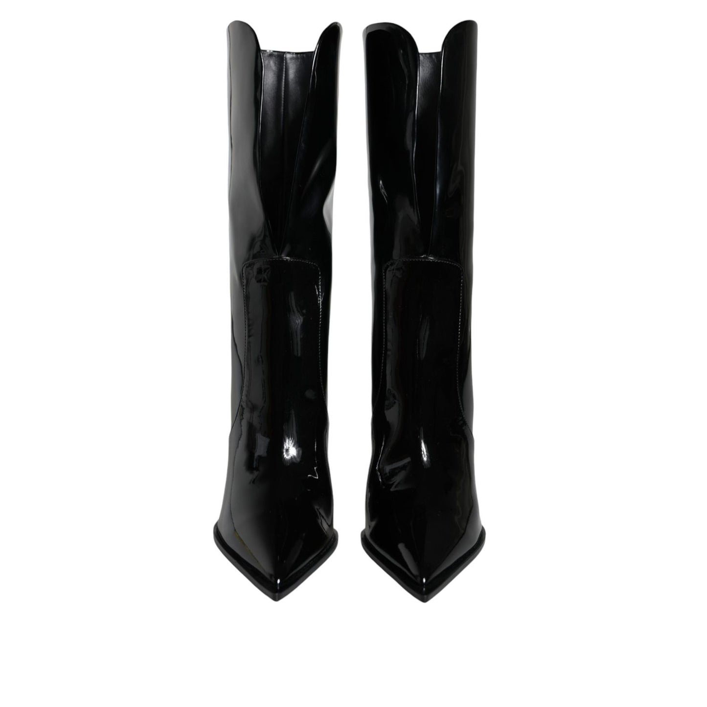Dolce & Gabbana Black Patent Leather Mid Calf Boots Shoes