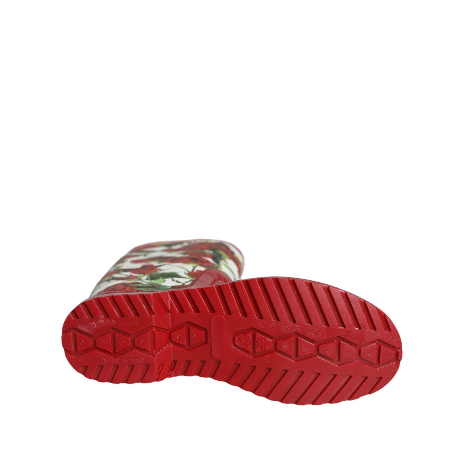 حذاء Dolce &amp; Gabbana مطاطي أحمر مزهر يصل إلى الركبة