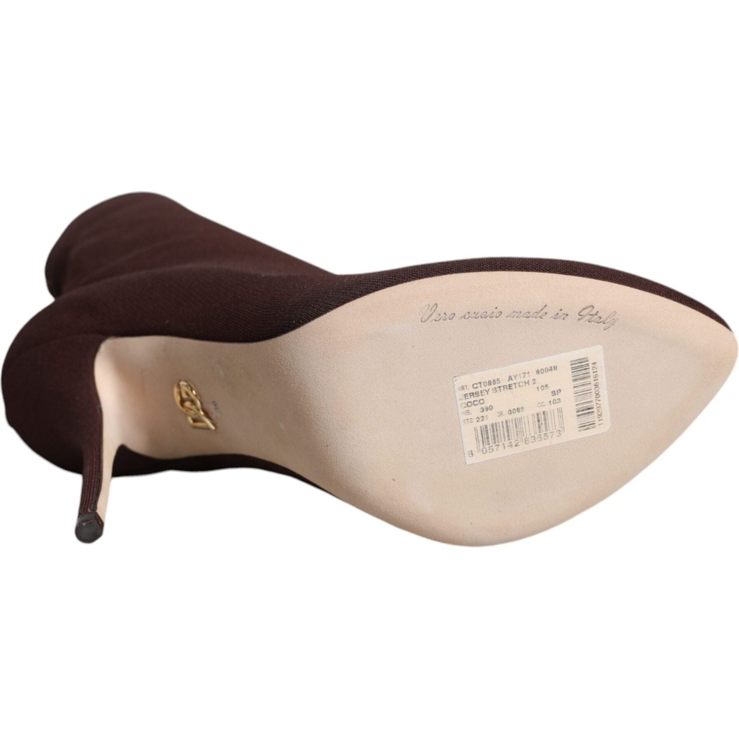 حذاء دولتشي آند غابانا بني بكعب ستيليتو وجوارب وحذاء طويل حتى الكاحل