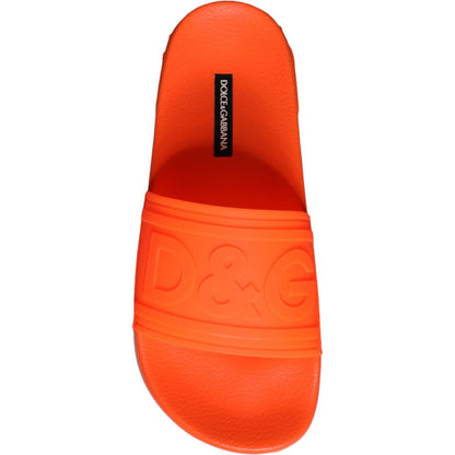 Dolce & Gabbana Orange Rubber Slides Sandals Beachwear Shoes