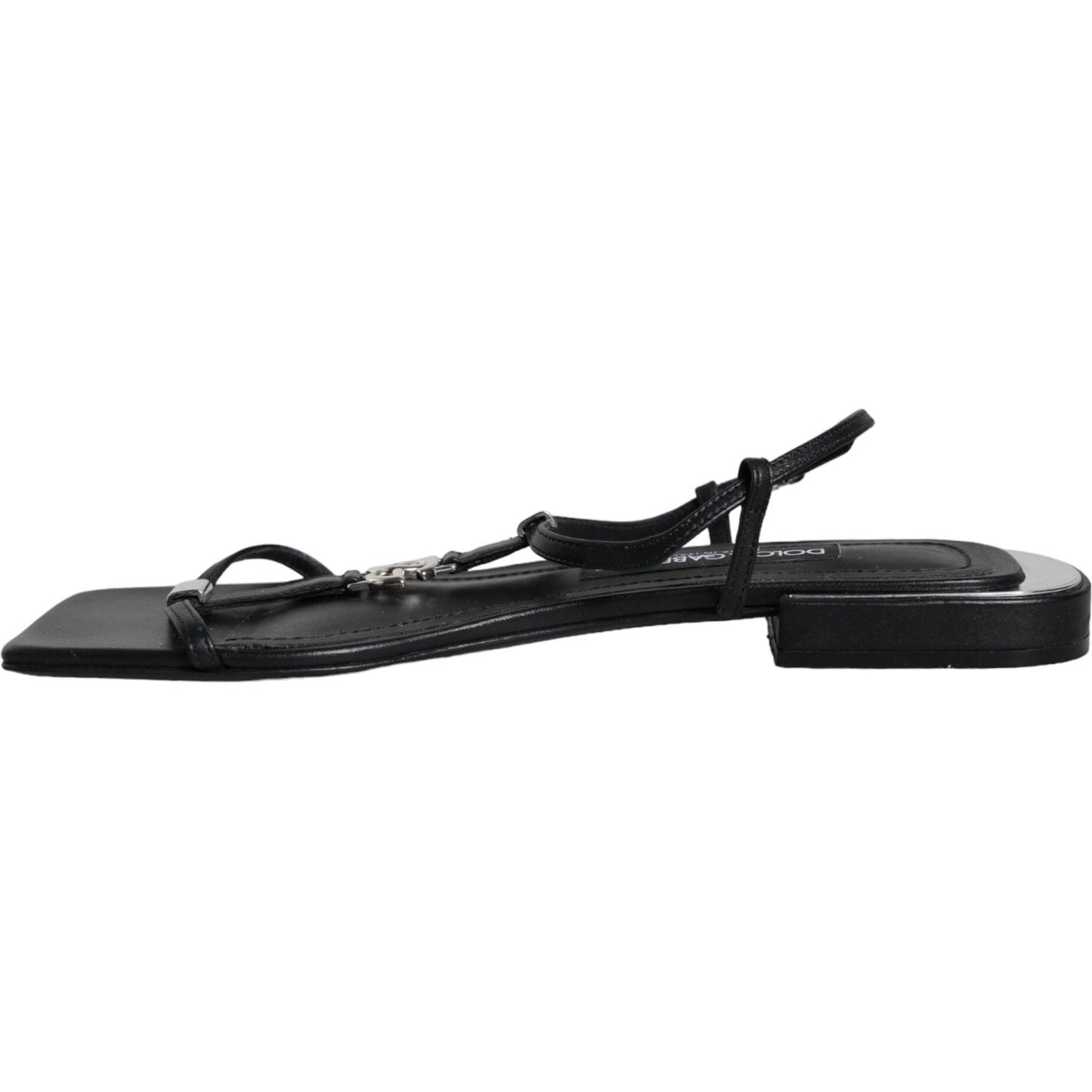 Dolce & Gabbana Black Leather Logo Ankle Strap Keira Sandals Shoes