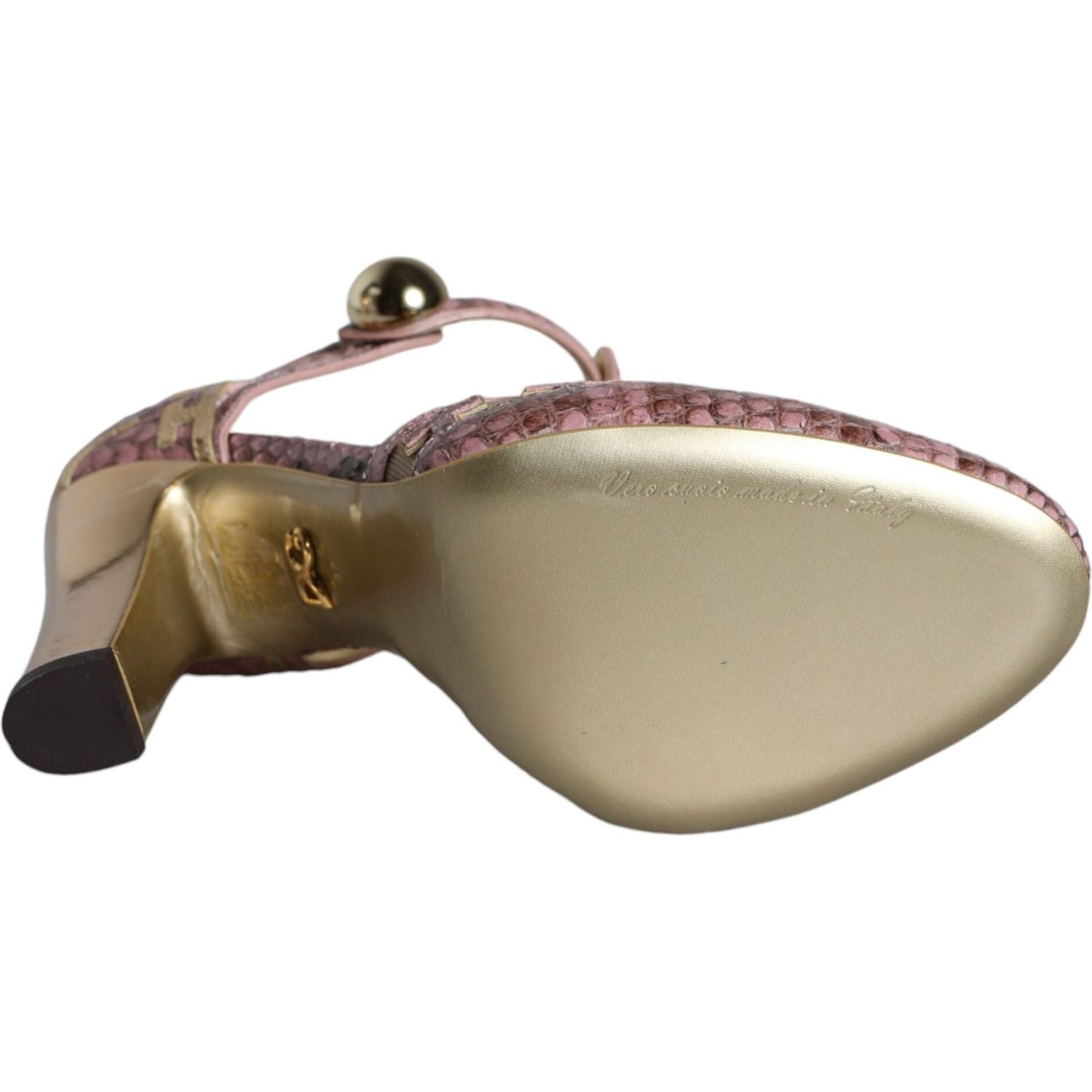 حذاء دولتشي آند غابانا المصنوع من الجلد باللون الوردي الذهبي مع حزام على شكل حرف T