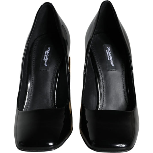 Dolce & Gabbana Black Gold Patent Leather Logo Heels Pumps Shoes Dolce & Gabbana Black