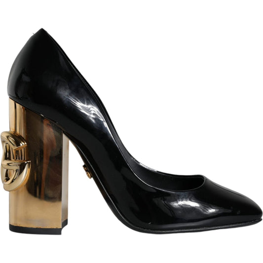 Dolce & Gabbana Black Gold Patent Leather Logo Heels Pumps Shoes Dolce & Gabbana Rosy Brown