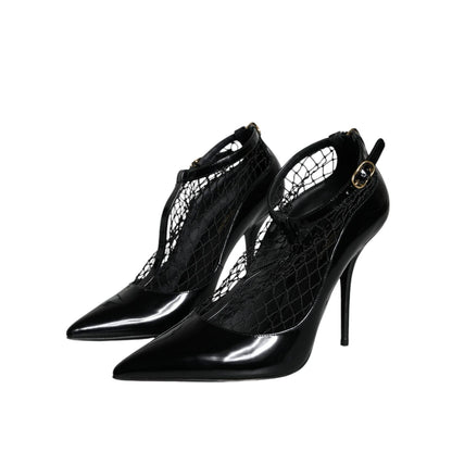 Dolce & Gabbana Black Mesh Patent Leather Heels Pumps Shoes