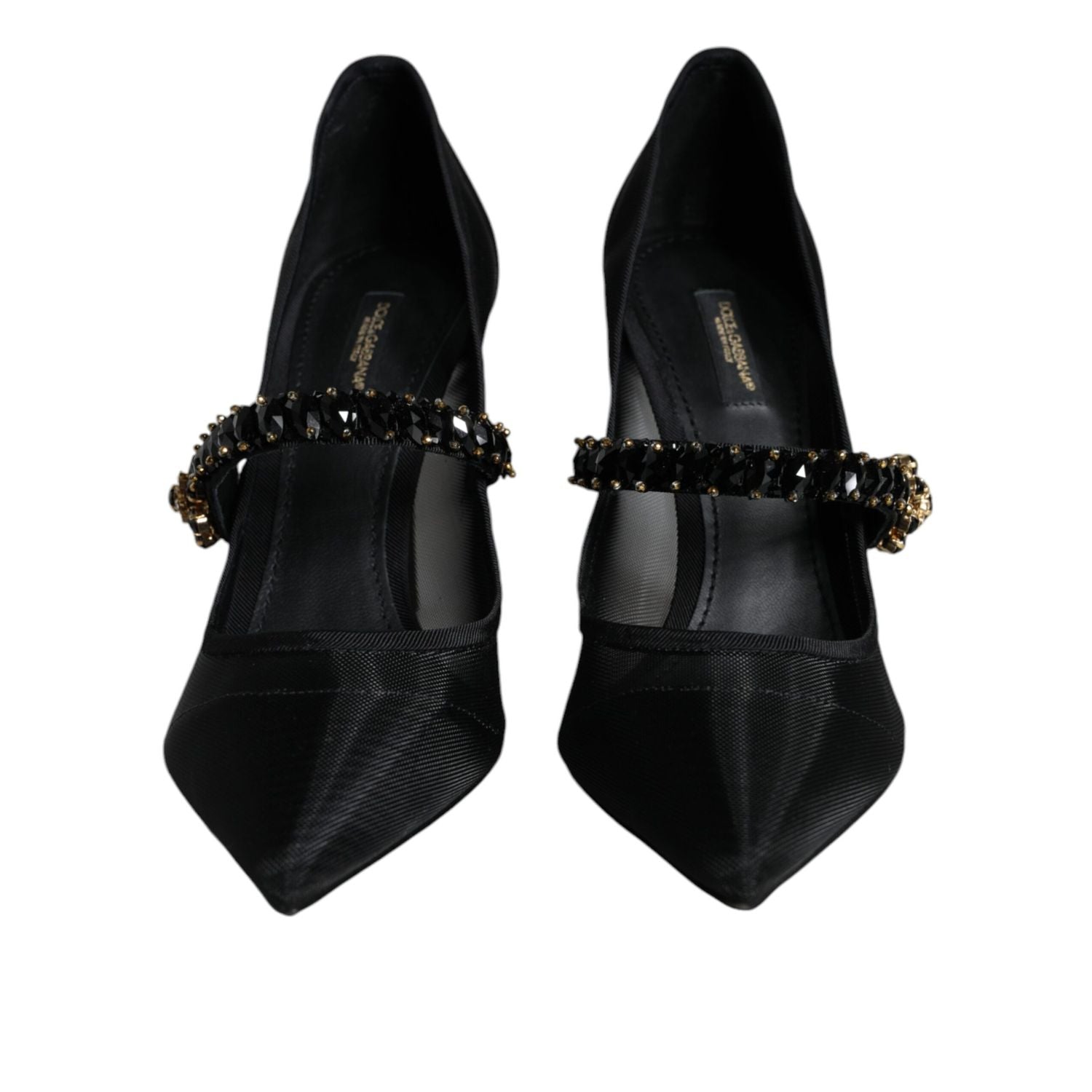 Dolce & Gabbana Black Mesh Mary Jane Crystal Heel Pumps Shoes