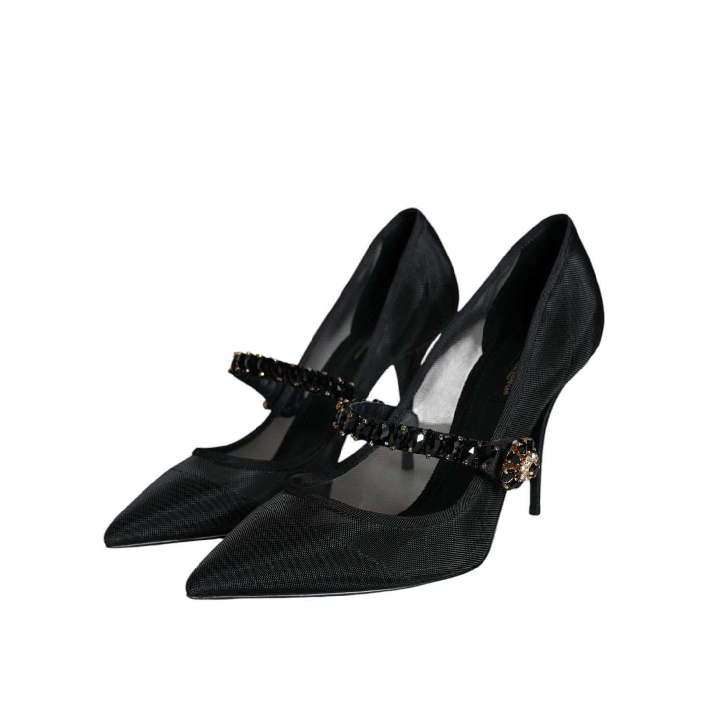 Dolce & Gabbana Black Mesh Mary Jane Crystal Heel Pumps Shoes