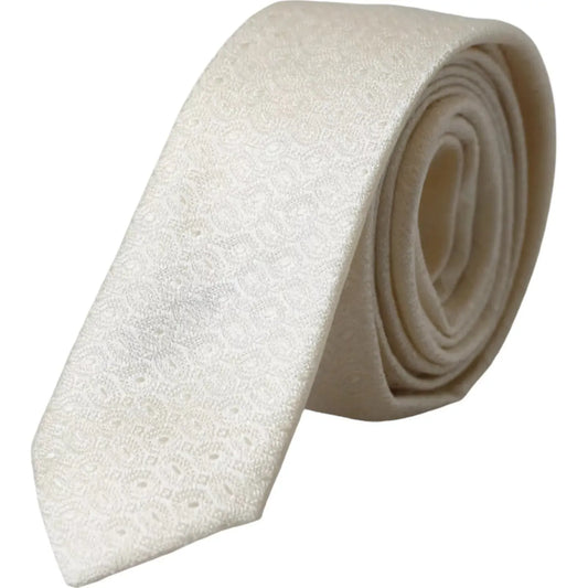 Dolce & Gabbana Off White Patterned Silk Adjustable Men Tie Dolce & Gabbana Dim Gray