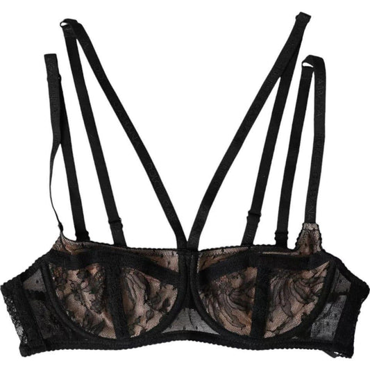 Dolce & Gabbana Black Floral Lace Nylon Balconcino Bra Underwear Dolce & Gabbana Black