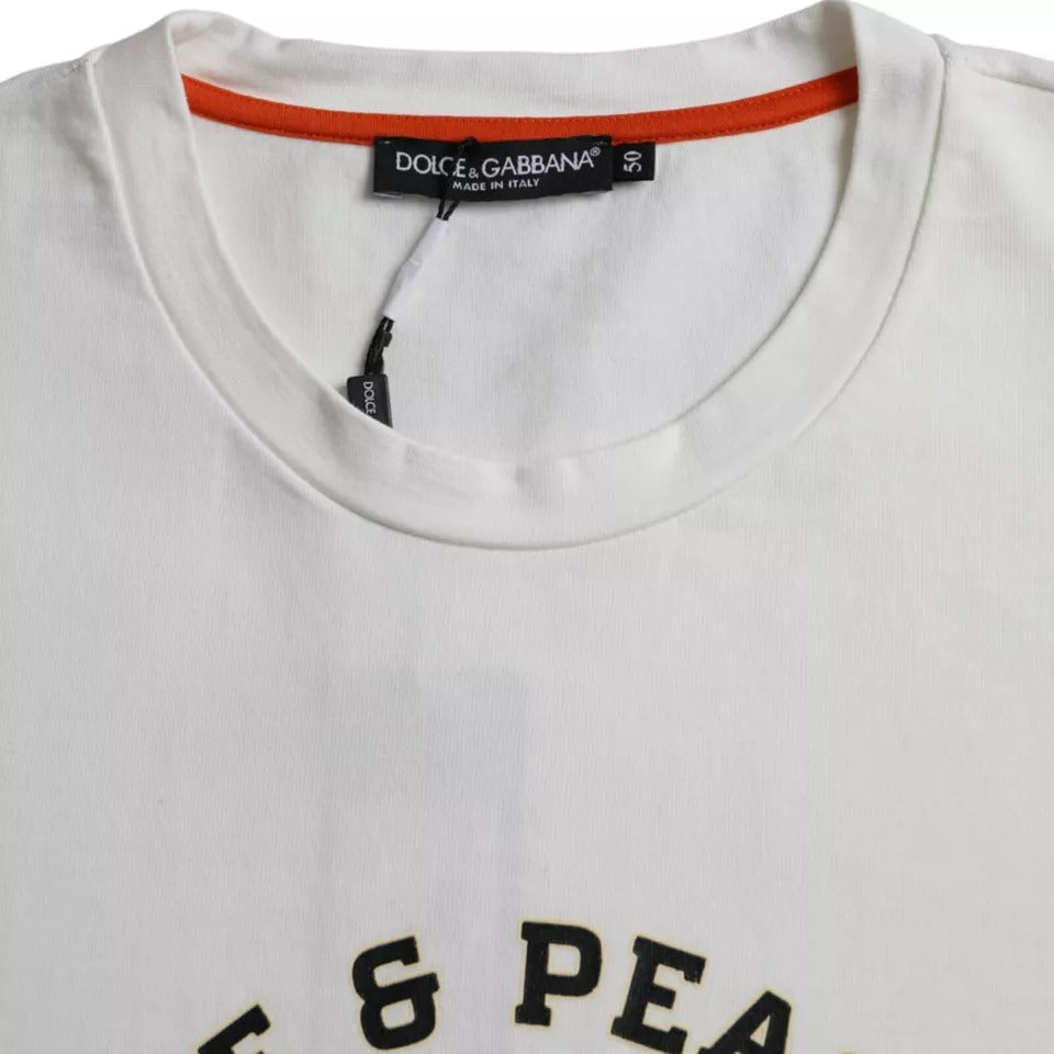 Dolce & Gabbana White Love & Peace Cotton Round Neck T-shirt TSH86461-50