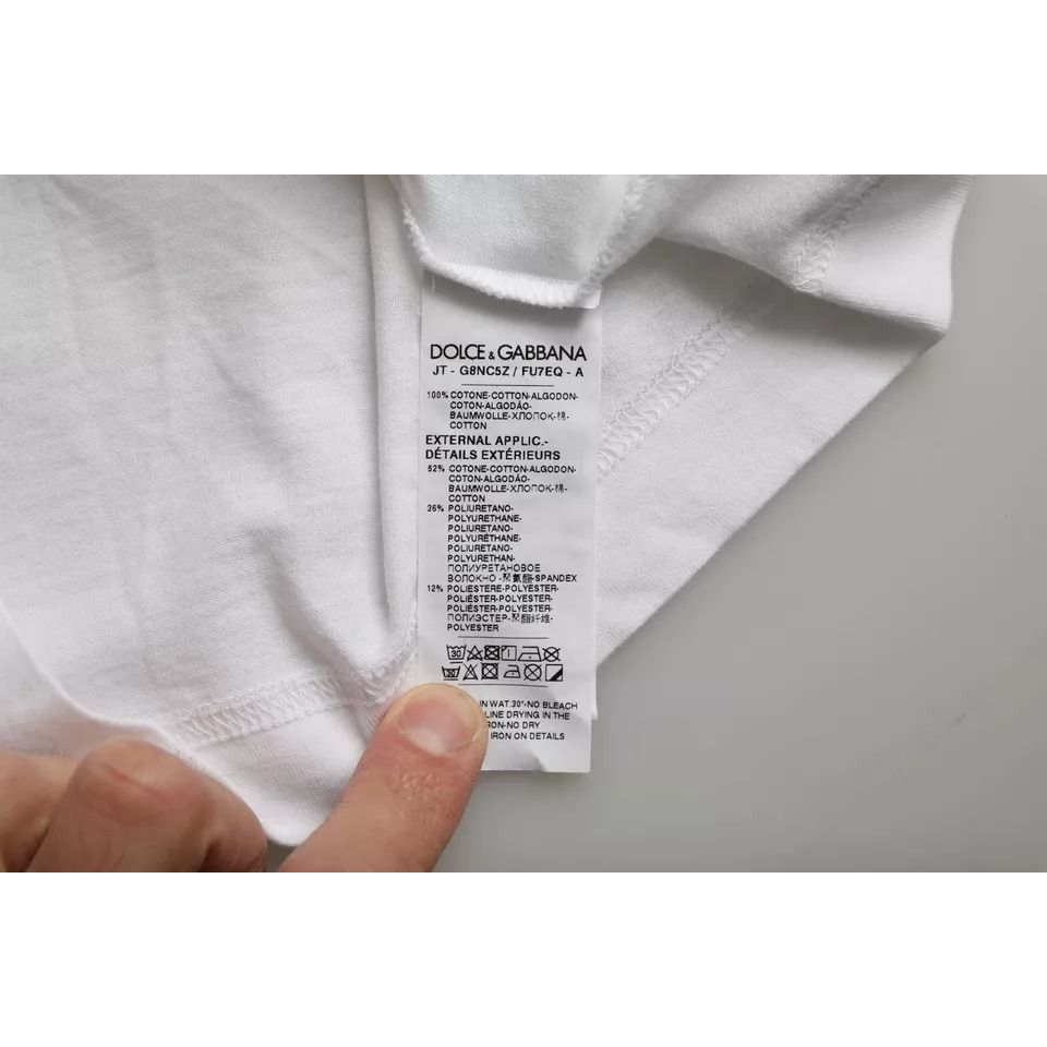 تي شيرت رجالي كاجوال من القطن باللون الأبيض من Dolce &amp; Gabbana مع تطريز DG